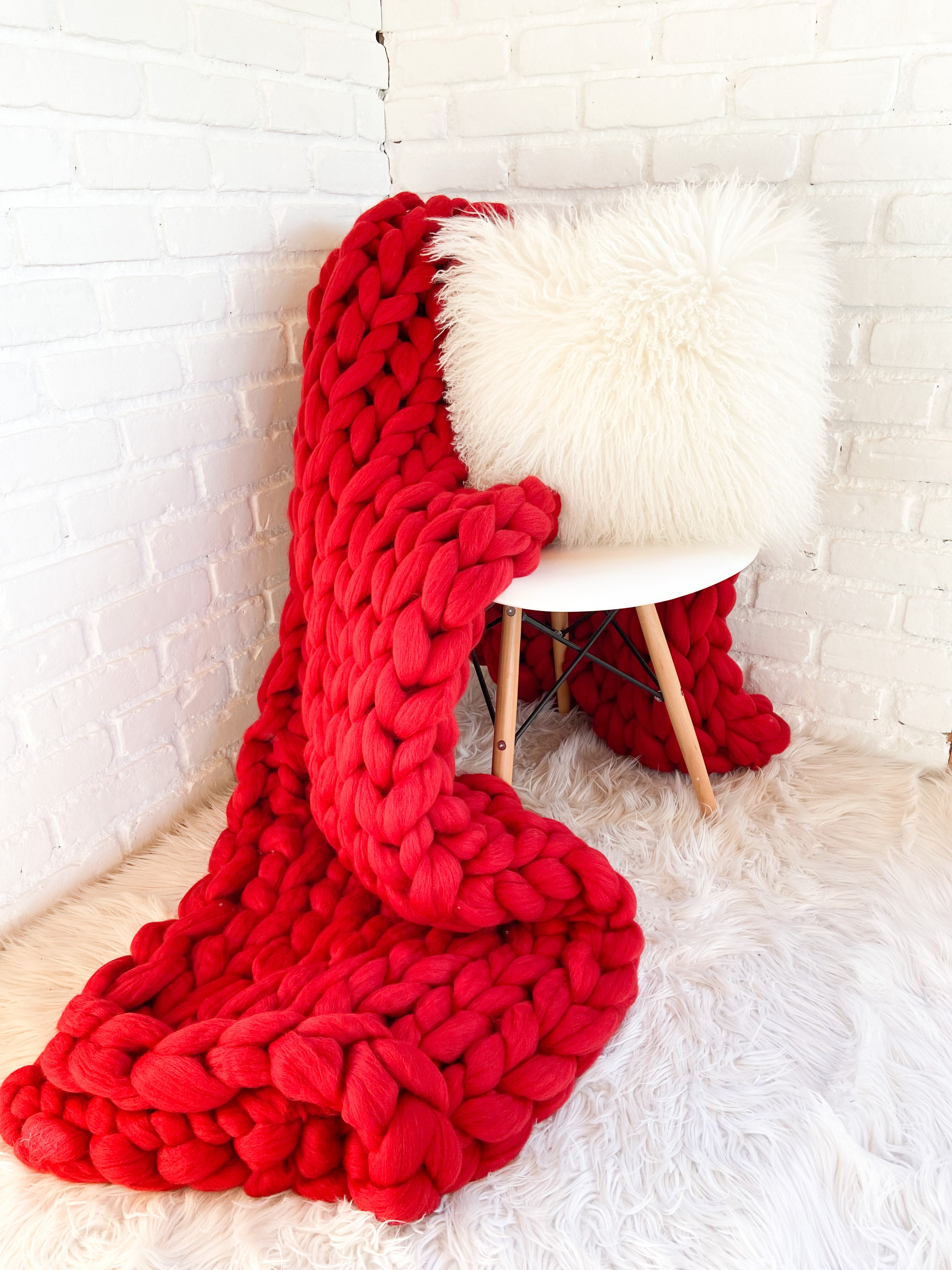 EN STOCK - Couverture 100% laine de mérinos 40''x60'' (rouge)